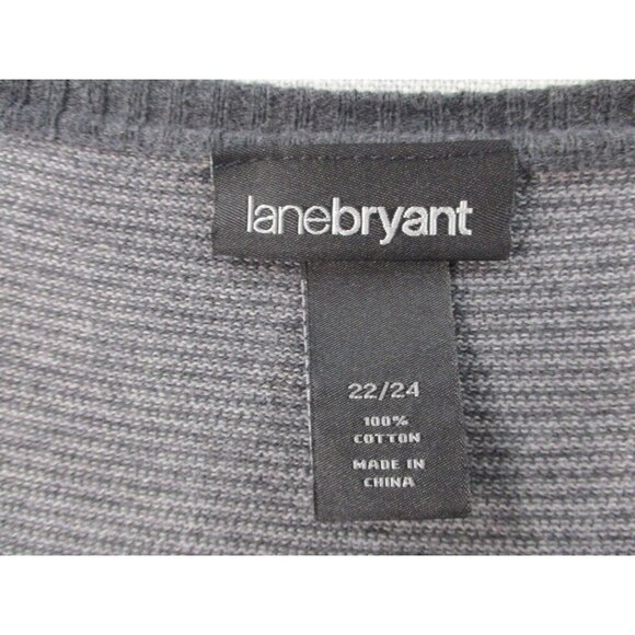 Lane Bryant Womens Cardigan 22/24 Gray Striped 100% Cotton V-Neck Button-Down - Picture 2 of 7